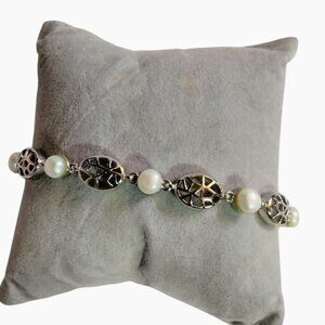 Spiderweb Bracelet Silver Tone Faux Pearl Whimsygoth Adjustable Chain